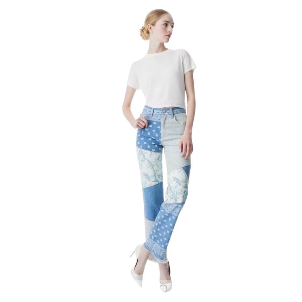Alice + Olivia Amazing High Rise Patchwork Jeans Sz 25 - Picture 4 of 14